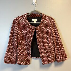 LOFT Blazer Swing Wool Blend Coat/ Jacket in Red Black Plaid Sz 6 EUC w/ Buttons